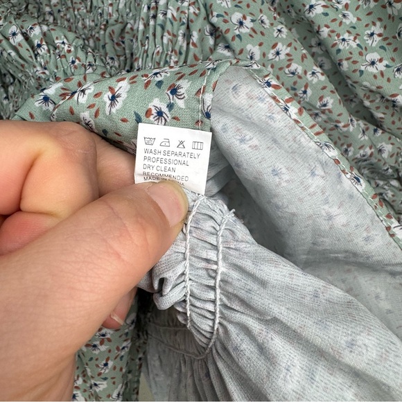 Floral Smocked Peplum Top Puff Sleeves Sage Green Cottagecore XL - Picture 3 of 5